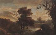unknow artist A Wooded landscape with figures bathing and resting on the bank of a river Spain oil painting artist